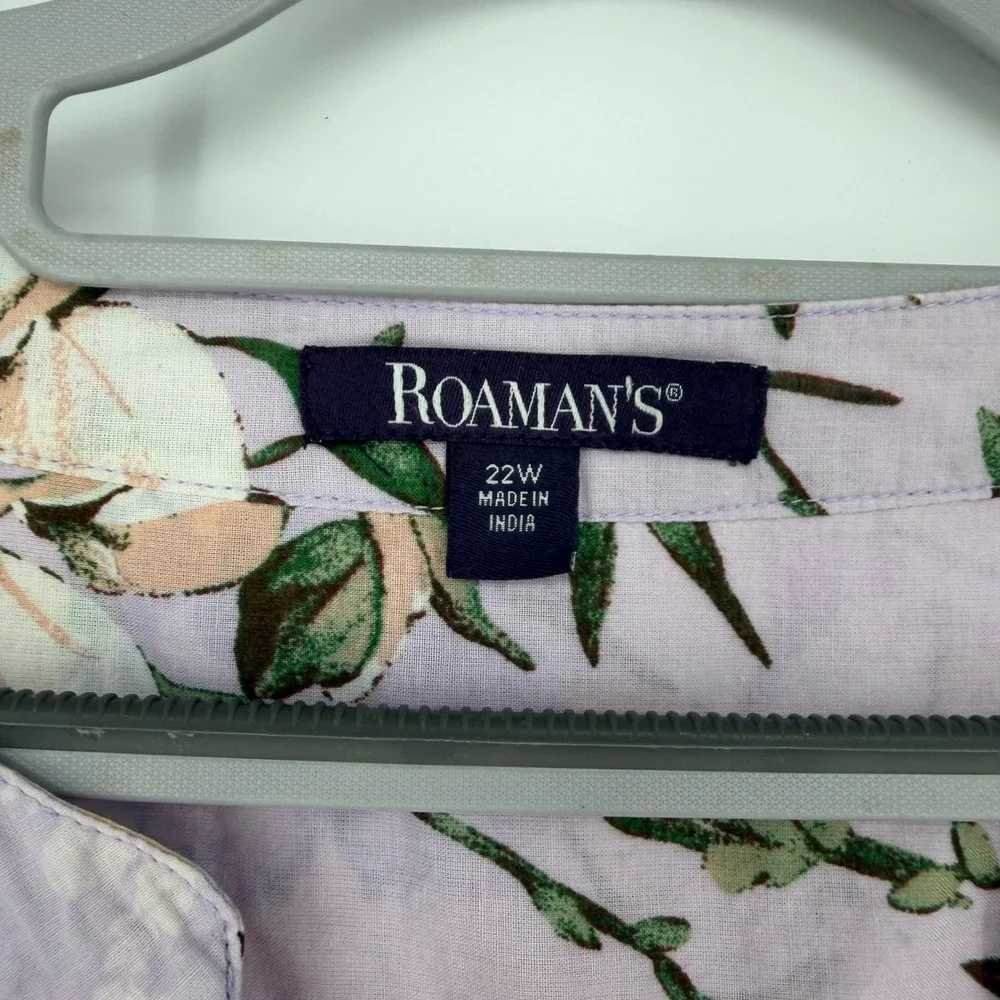 Roaman's Tunic Blouse Womens 22W Lavender Floral Pintuck Cotton Boho Botanical - Picture 4 of 7
